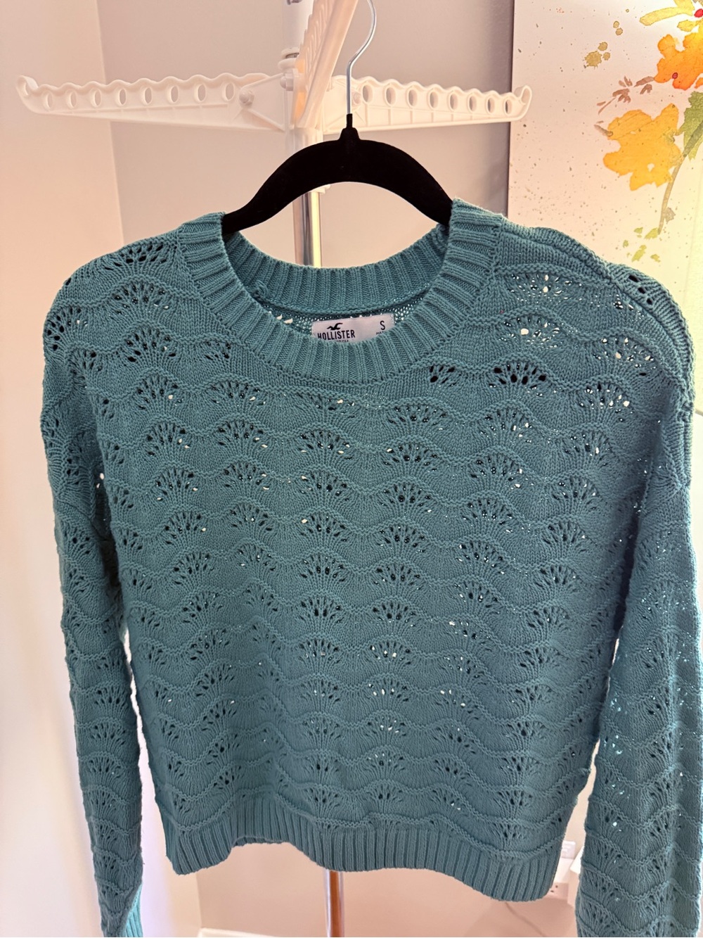 Hollister Seafoam Openwork Crewneck Sweater